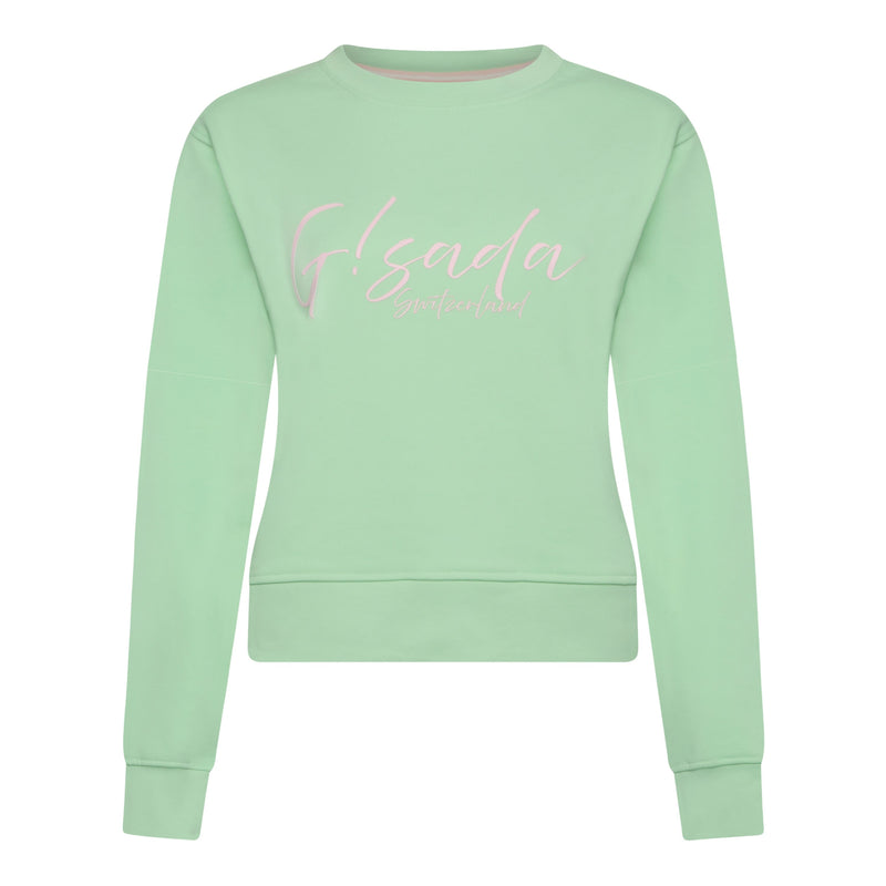 Crop Sweatshirt in Midweight Cotton with Cursive Flock Print - Gisada.com