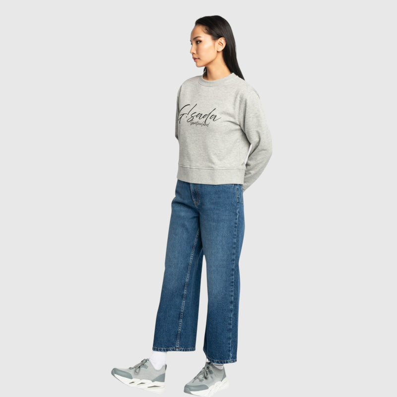 Crop Sweatshirt in Midweight Cotton with Cursive Flock Print - Gisada.com