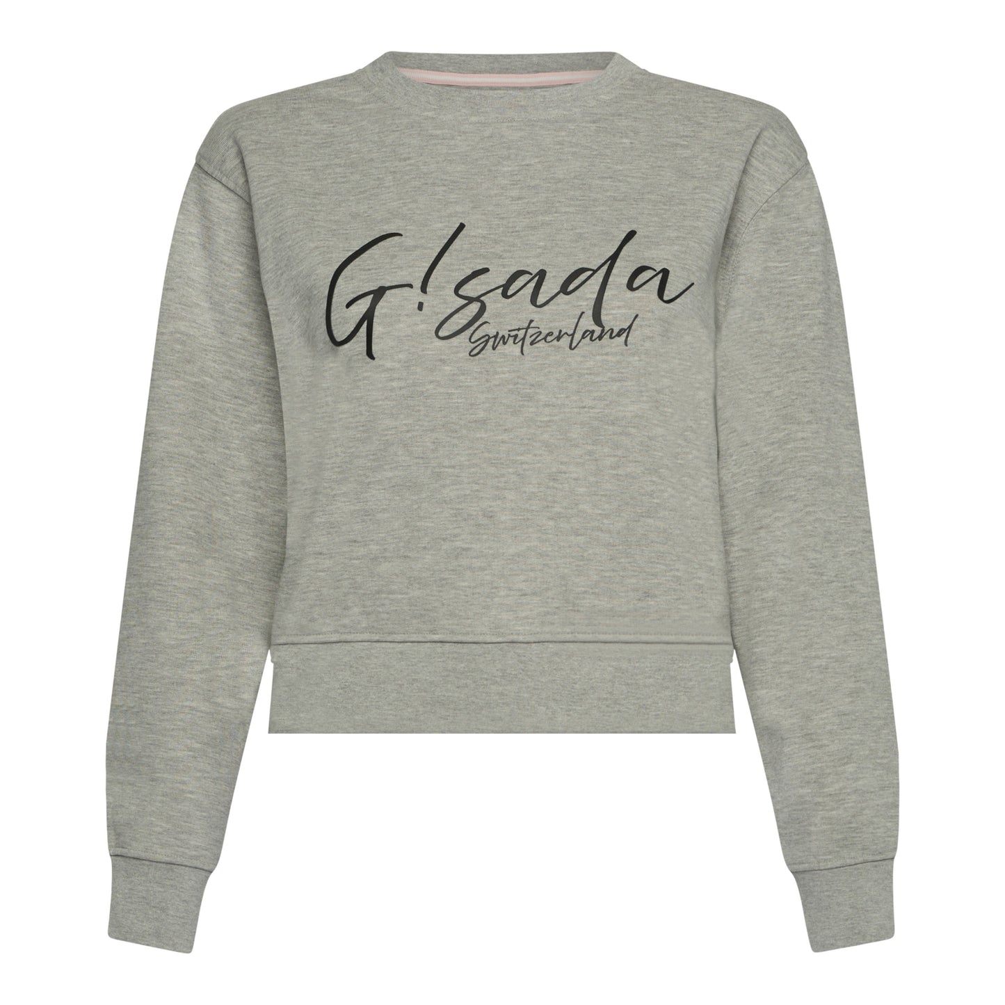 Crop Sweatshirt in Midweight Cotton with Cursive Flock Print - Gisada.com