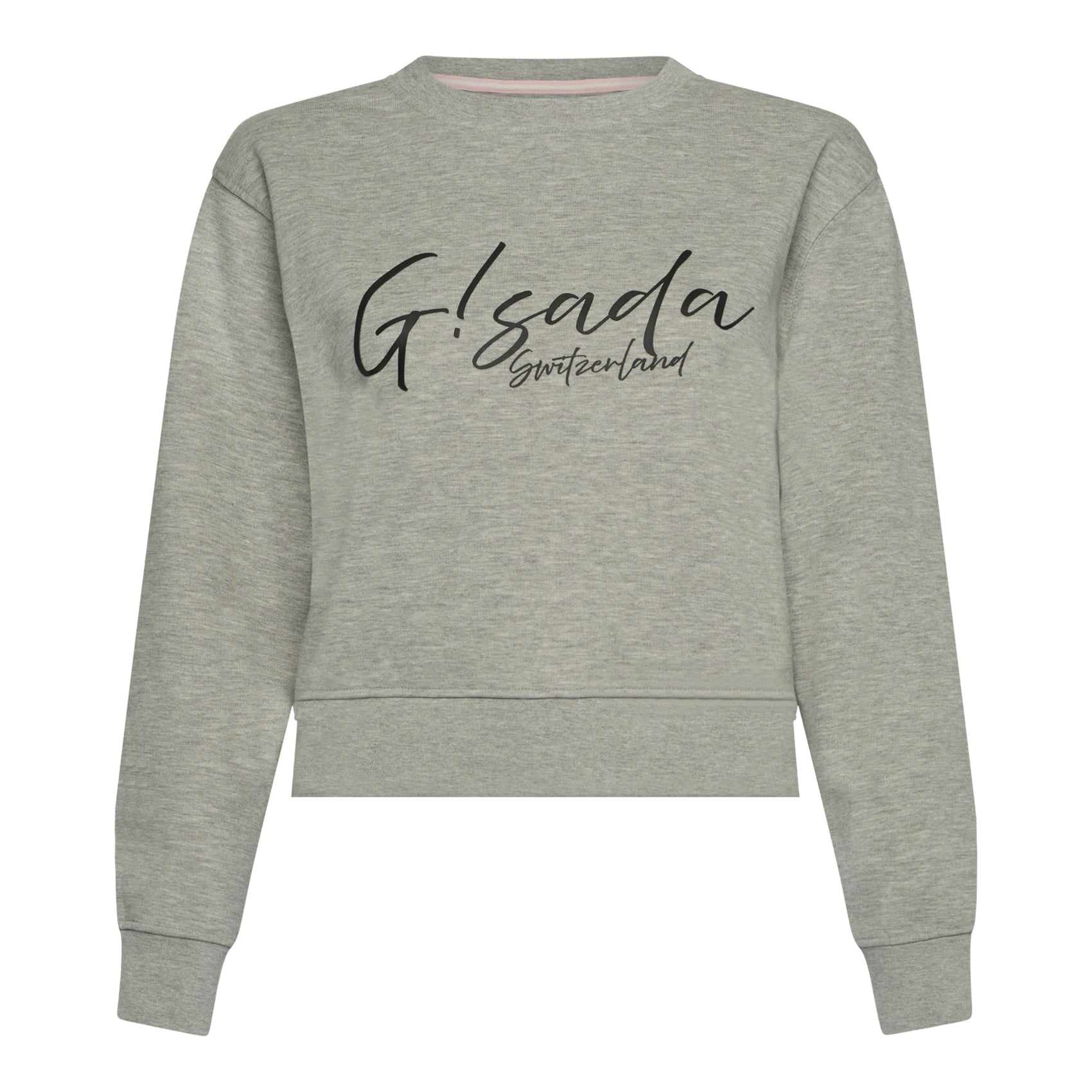 Crop Sweatshirt in Midweight Cotton with Cursive Flock Print - Gisada.com