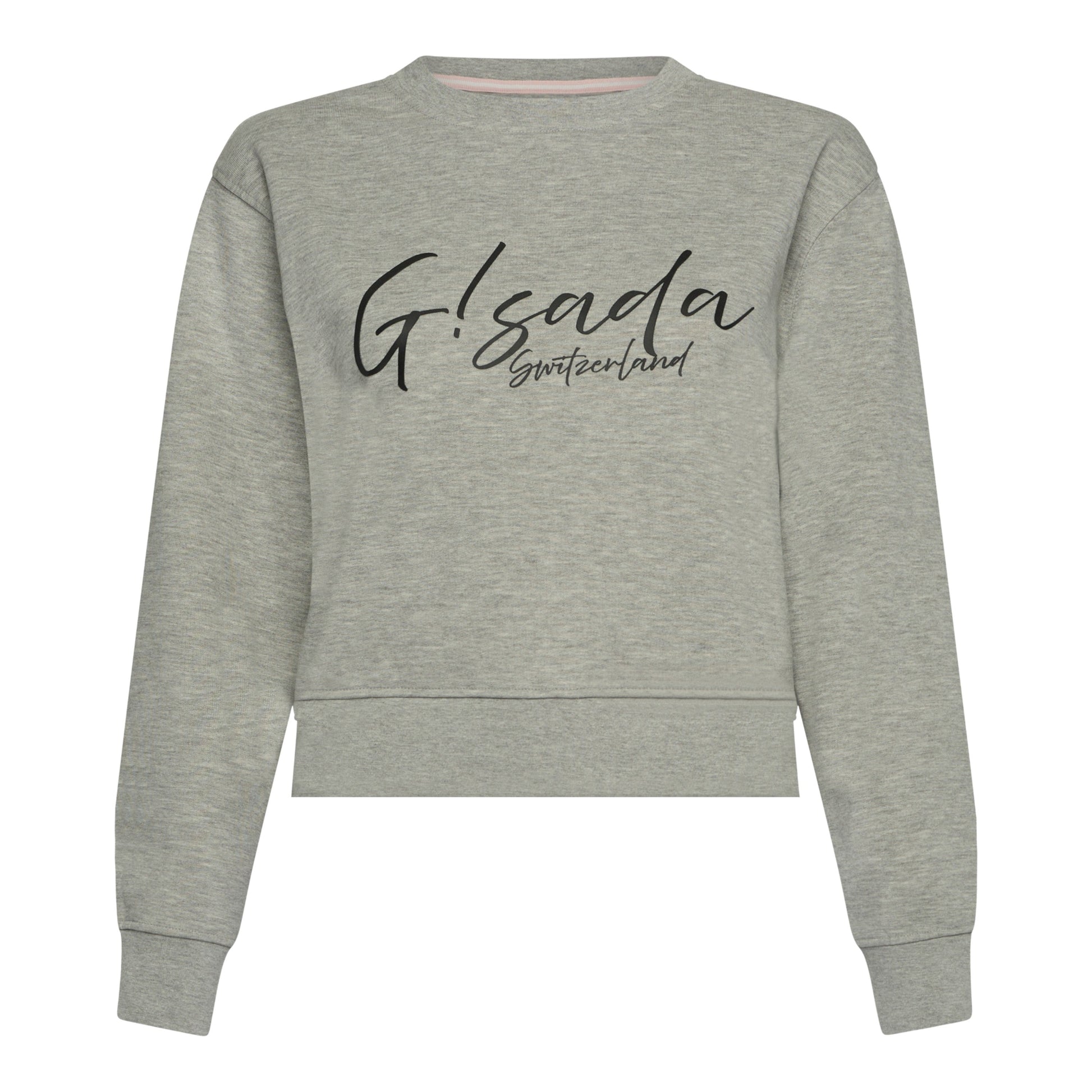 Crop Sweatshirt in Midweight Cotton with Cursive Flock Print - Gisada.com