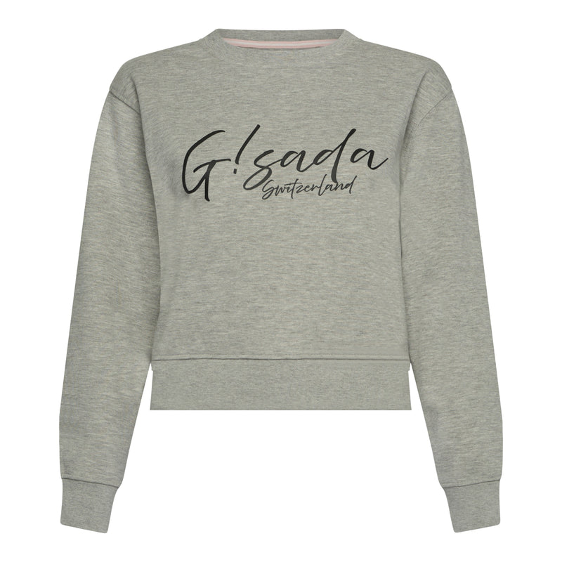 Crop Sweatshirt in Midweight Cotton with Cursive Flock Print - Gisada.com