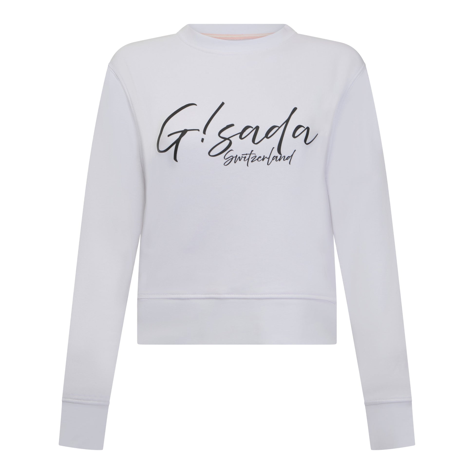 Crop Sweatshirt in Midweight Cotton with Cursive Flock Print - Gisada.com