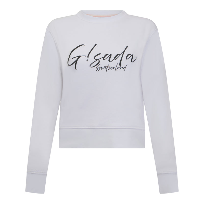 Crop Sweatshirt in Midweight Cotton with Cursive Flock Print - Gisada.com