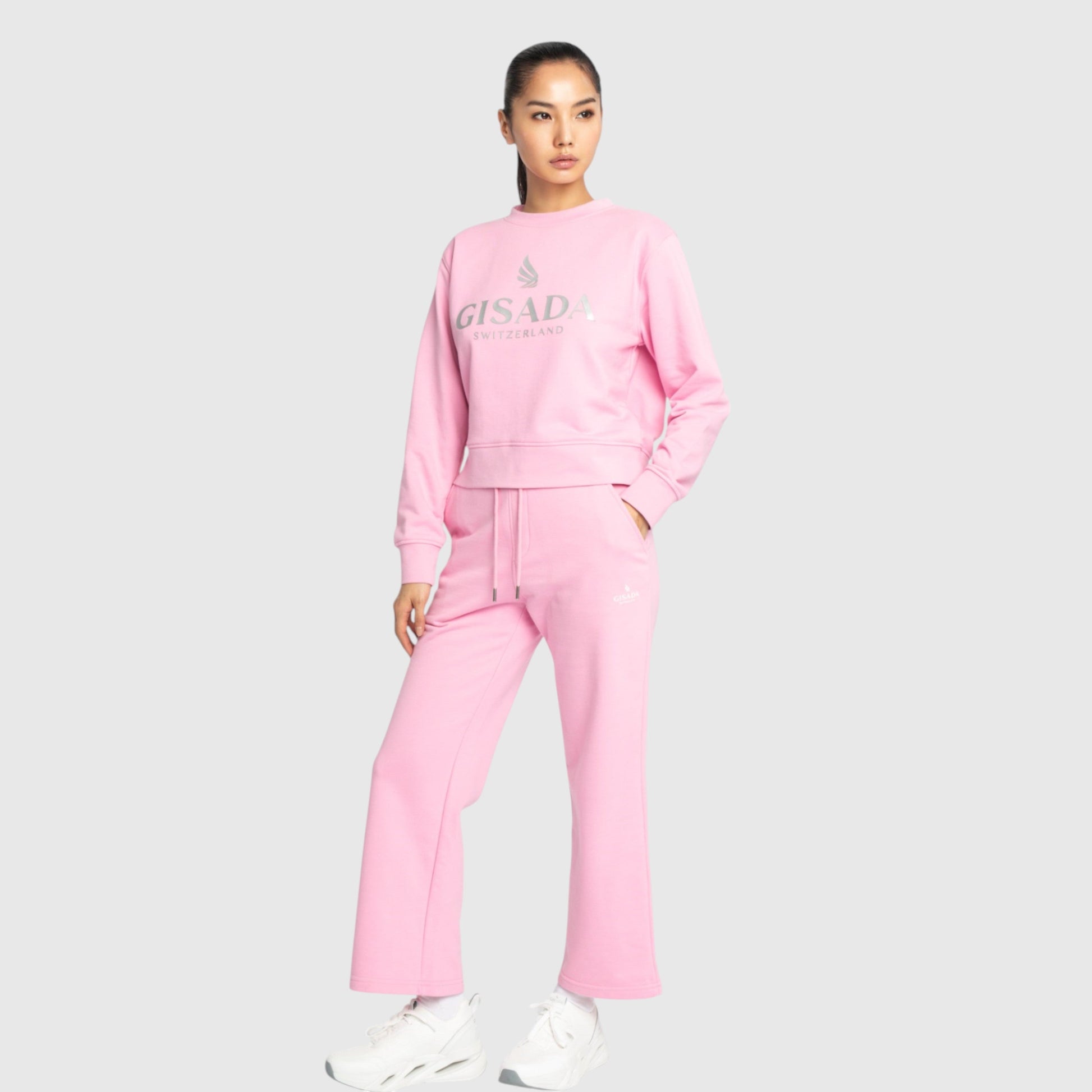 Crop Sweatshirt in Midweight Cotton with Glitter Print - Gisada.com
