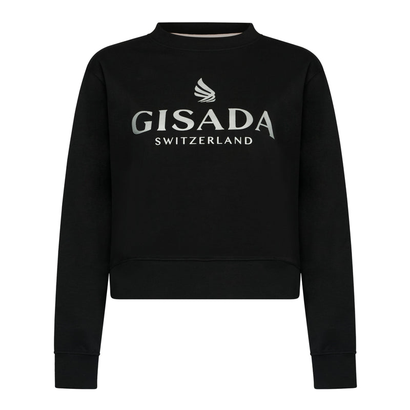 Crop Sweatshirt in Midweight Cotton with Glitter Print - Gisada.com