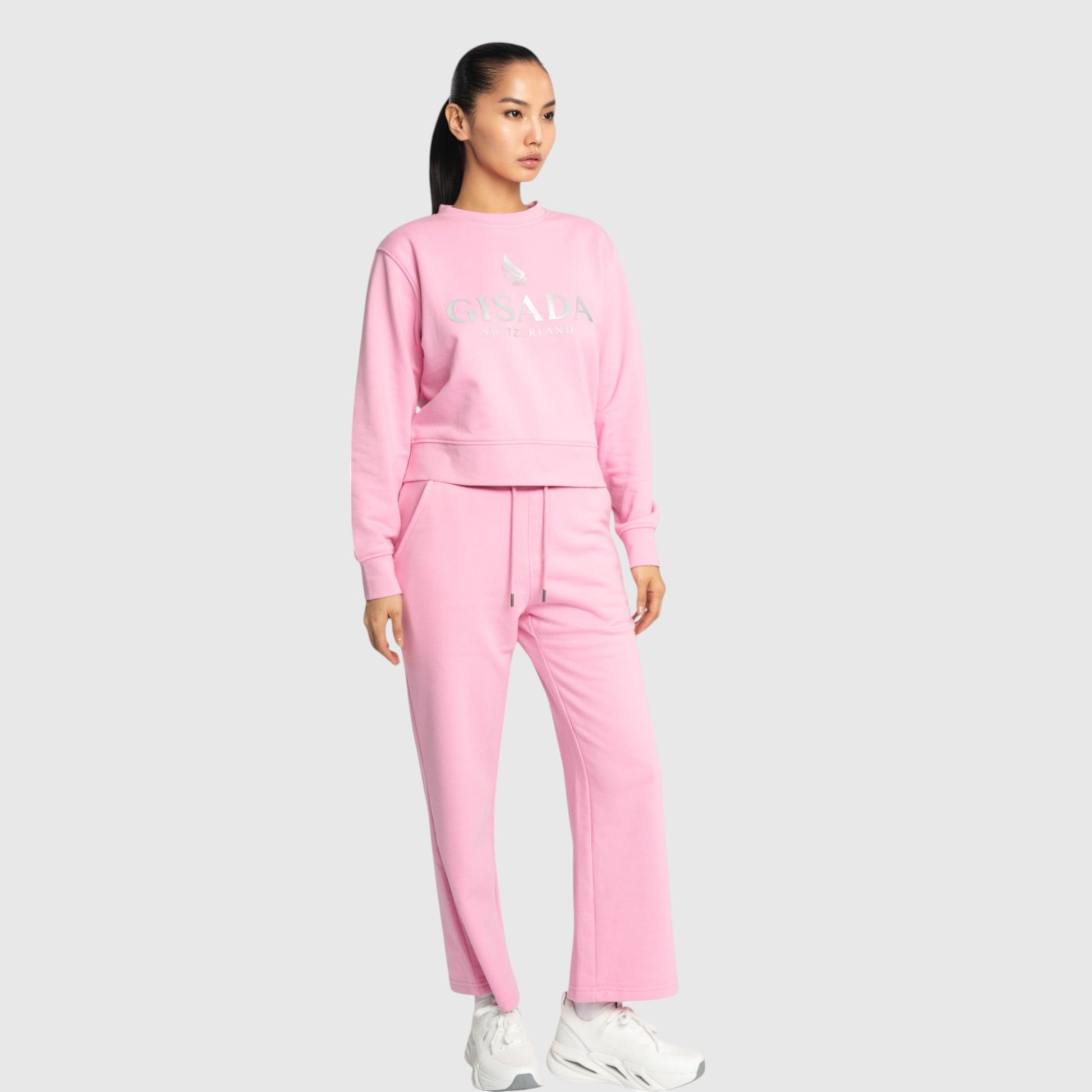Crop Sweatshirt in Midweight Cotton with Glitter Print - Gisada.com