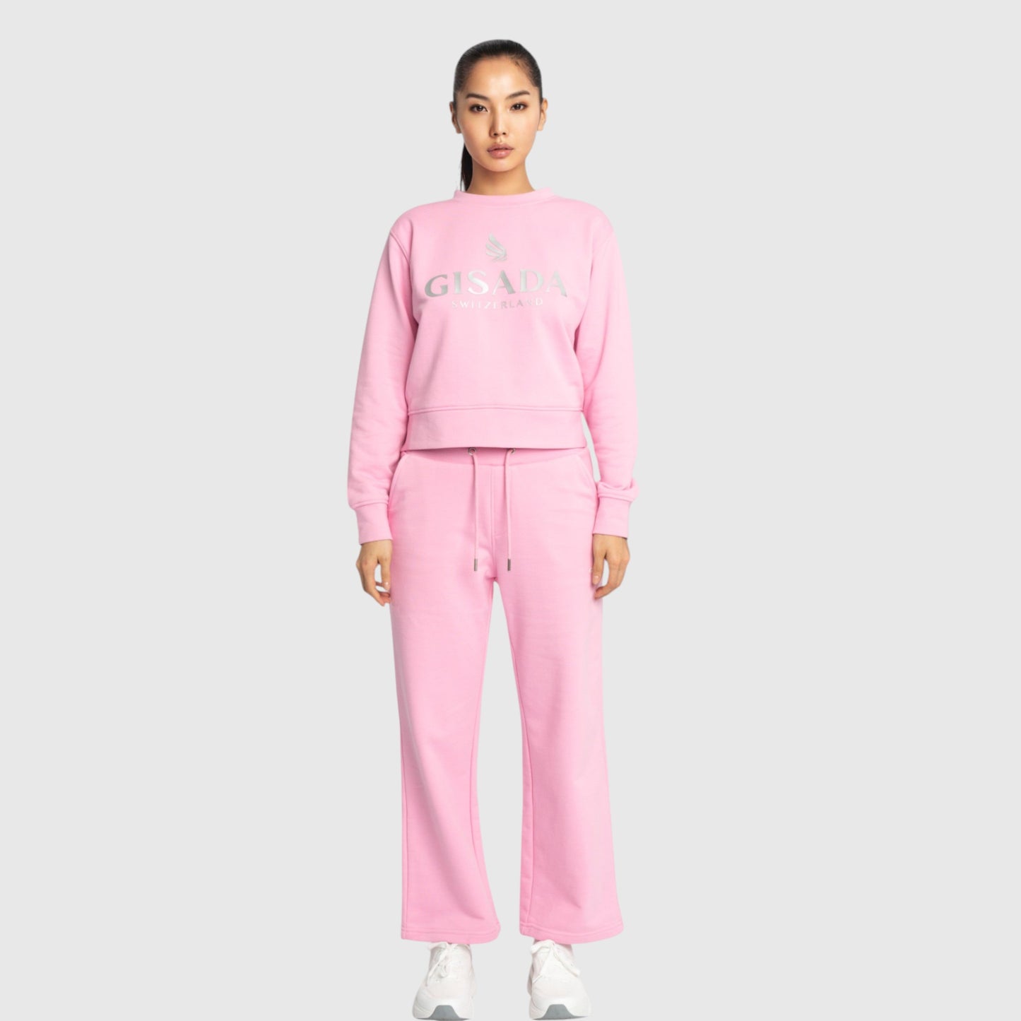 Crop Sweatshirt in Midweight Cotton with Glitter Print - Gisada.com