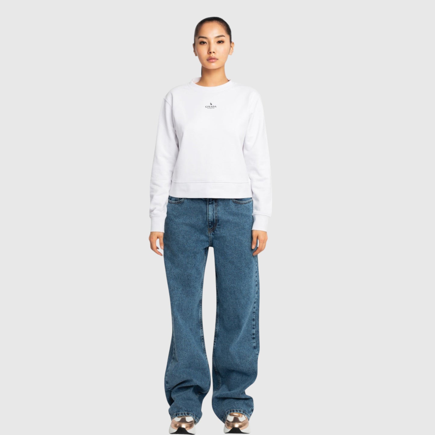 Crop Sweatshirt in Midweight Cotton with Small Silicon Logo - Gisada.com