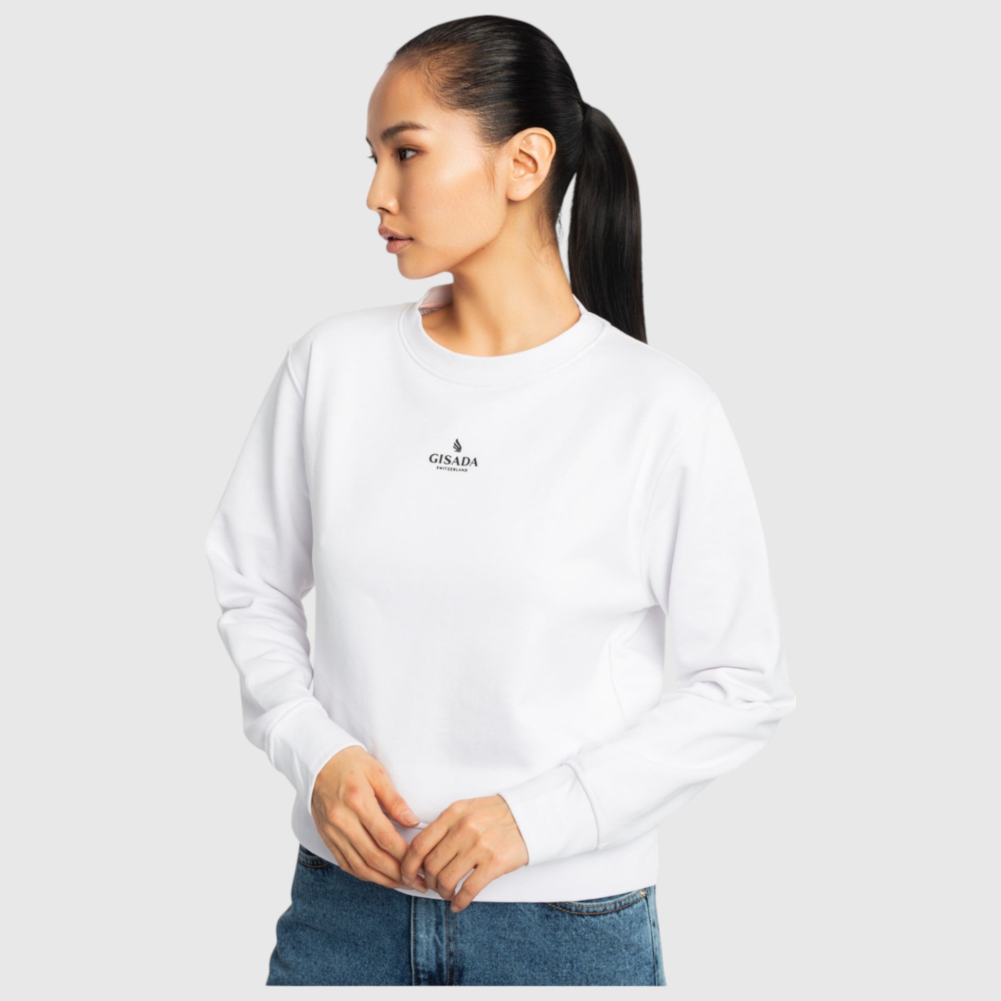 Crop Sweatshirt in Midweight Cotton with Small Silicon Logo - Gisada.com