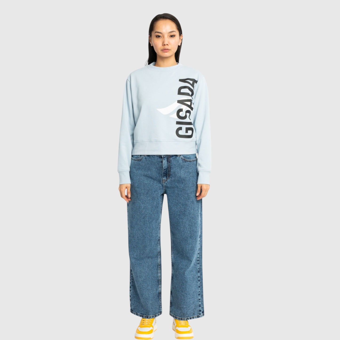 Crop Sweatshirt in Midweight Cotton with Vertical Silicon Print - Gisada.com