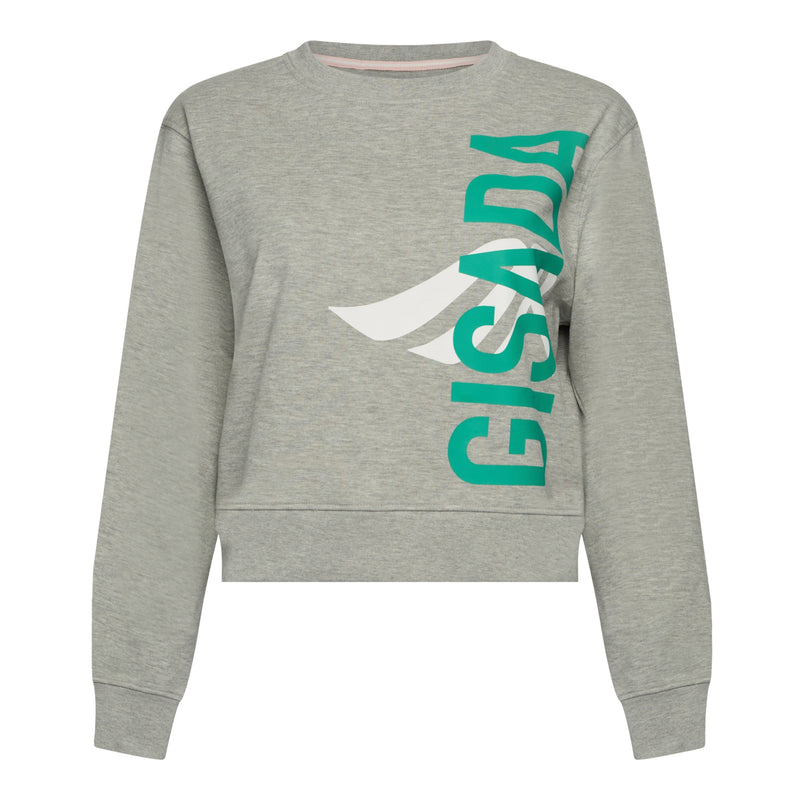 Crop Sweatshirt in Midweight Cotton with Vertical Silicon Print - Gisada.com