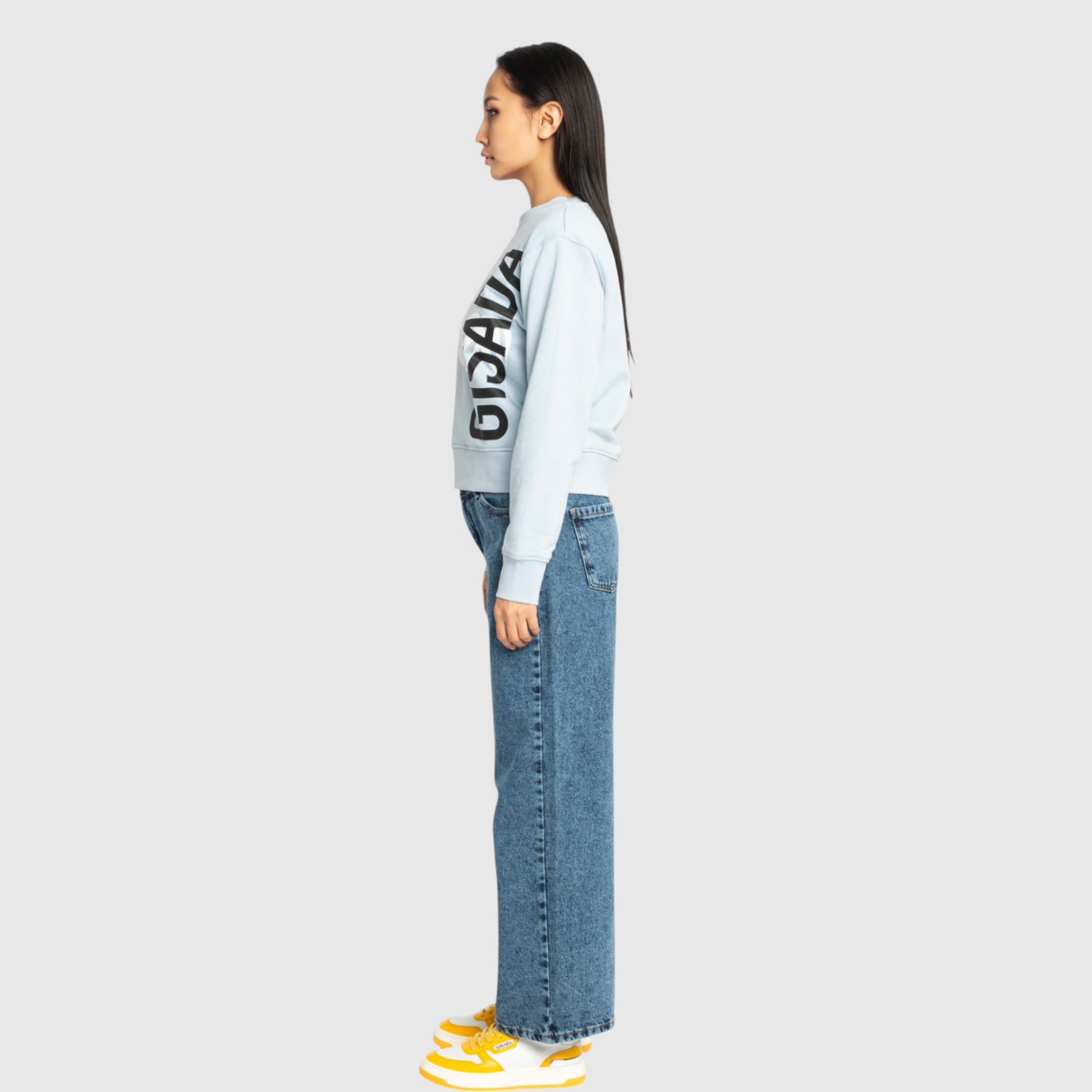 Crop Sweatshirt in Midweight Cotton with Vertical Silicon Print - Gisada.com