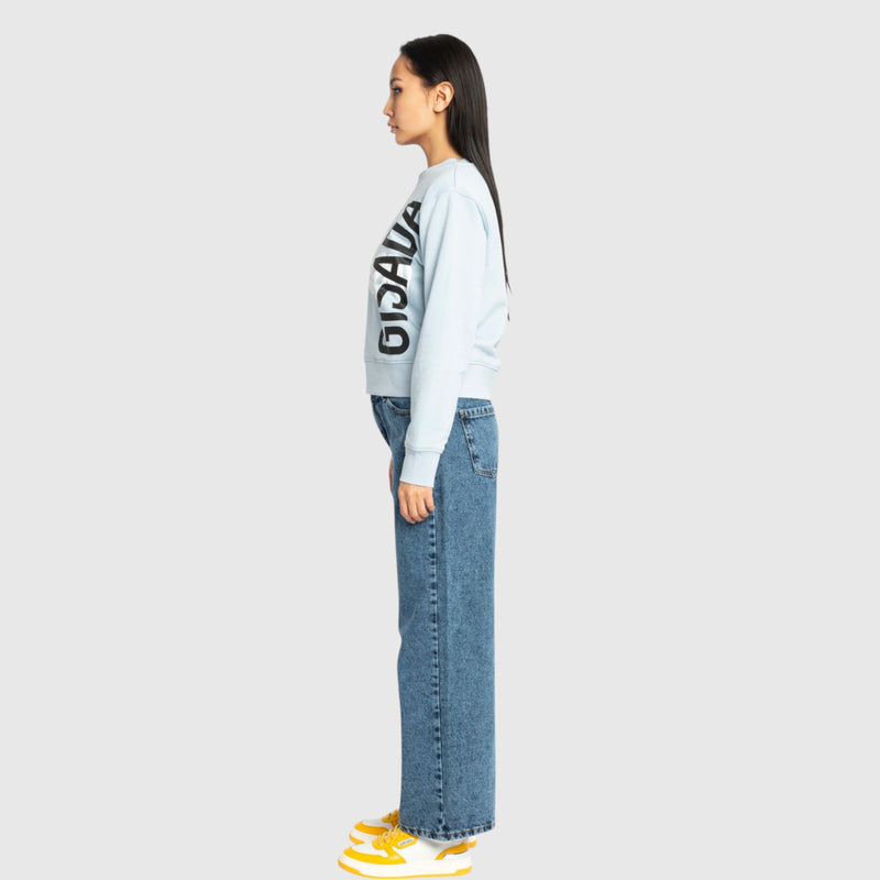 Crop Sweatshirt in Midweight Cotton with Vertical Silicon Print - Gisada.com