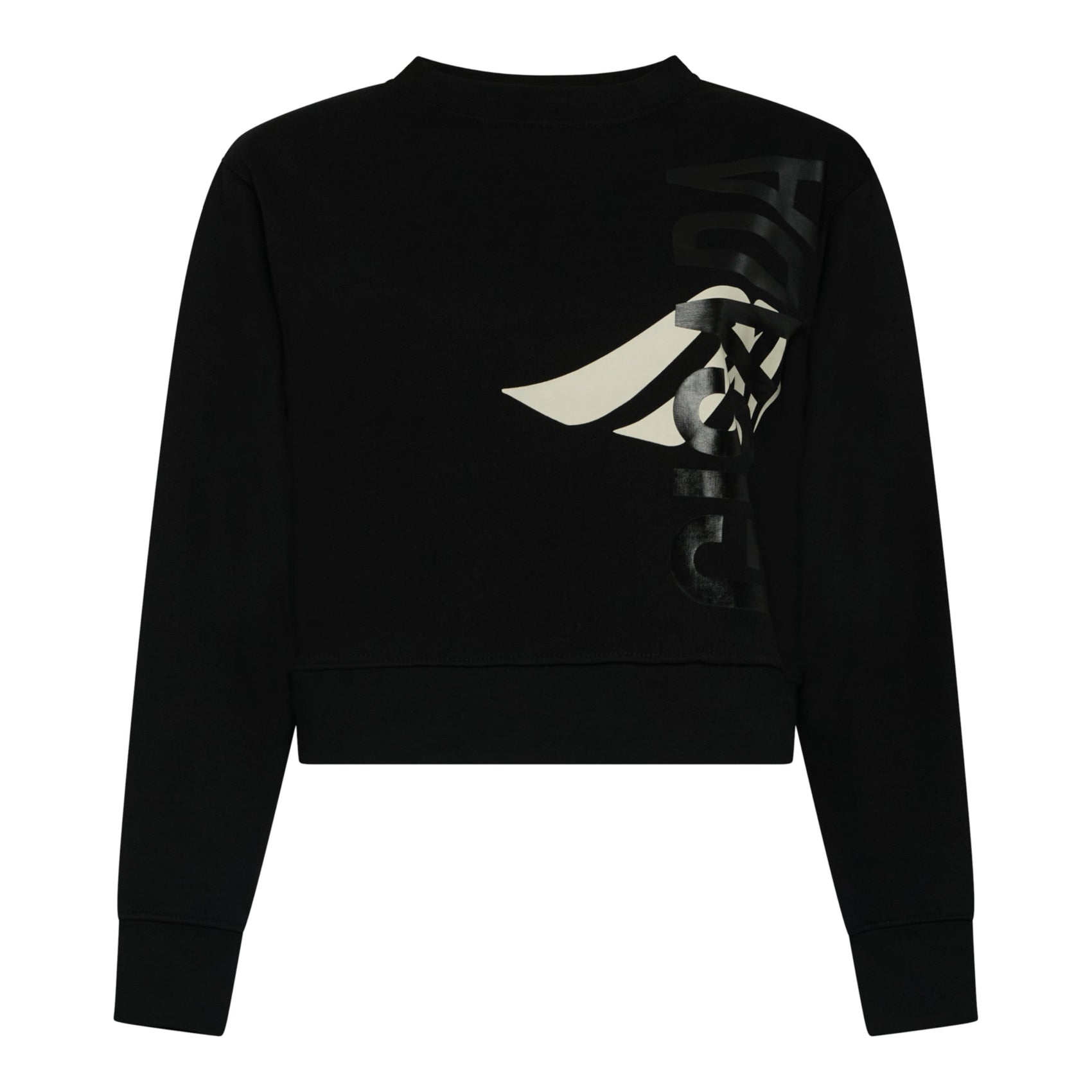 Crop Sweatshirt in Midweight Cotton with Vertical Silicon Print - Gisada.com