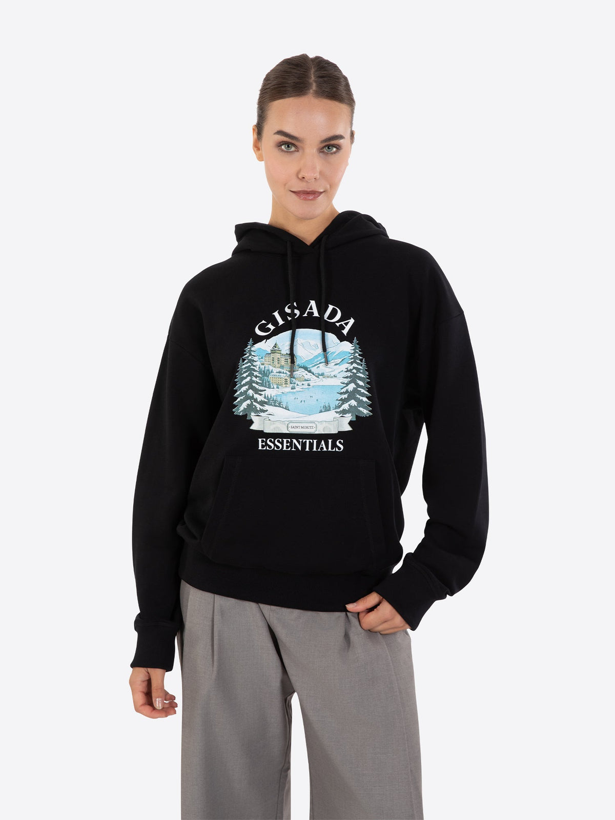 Fine Cotton Jersey Unisex Hoodie With Print - Gisada.com