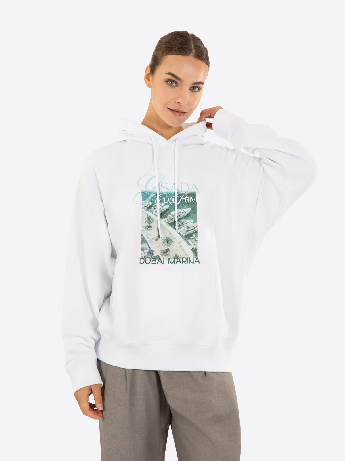 Fine Cotton Jersey Unisex Hoodie With Print - Gisada.com