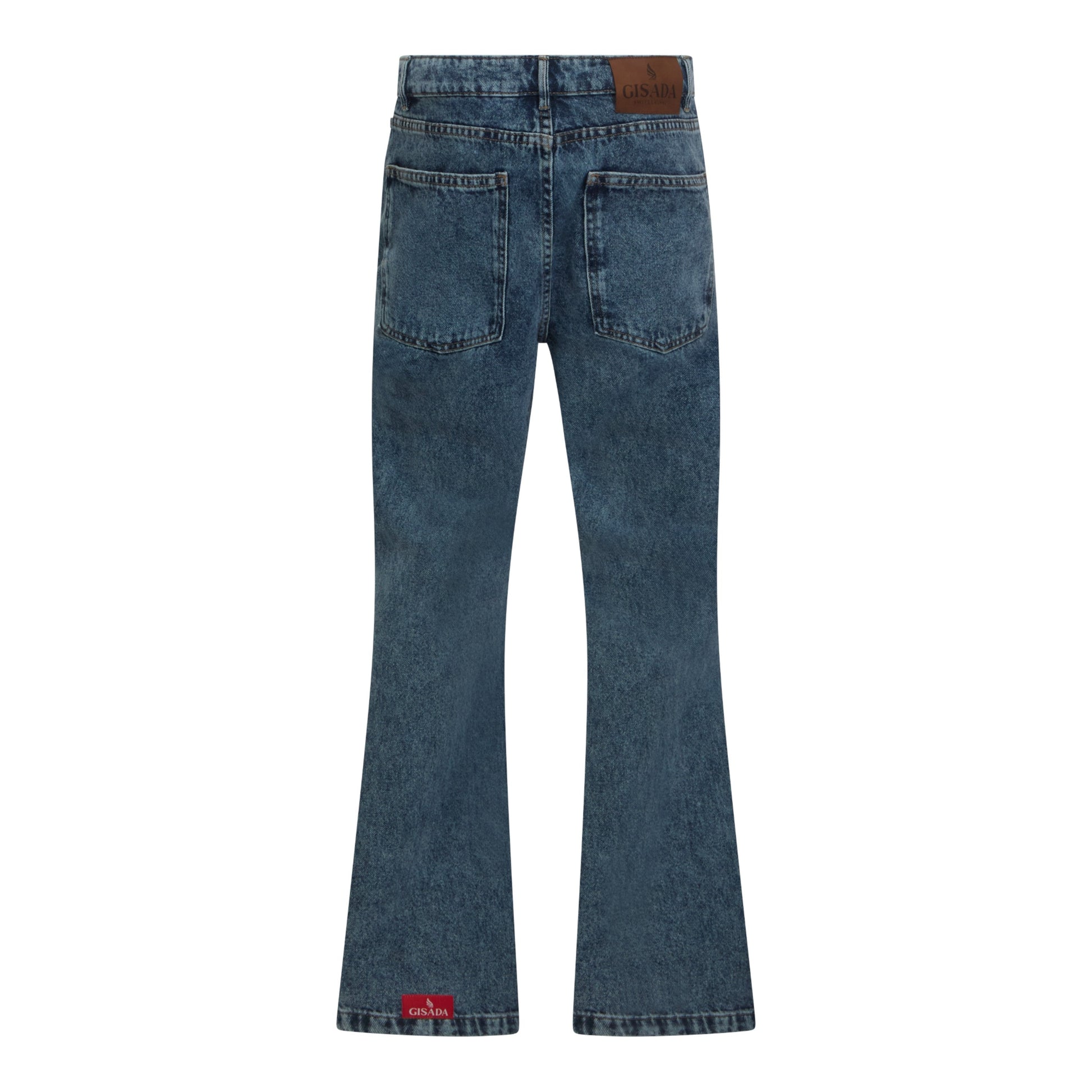 Flared Denim Jeans with Bottom Label - Gisada.com