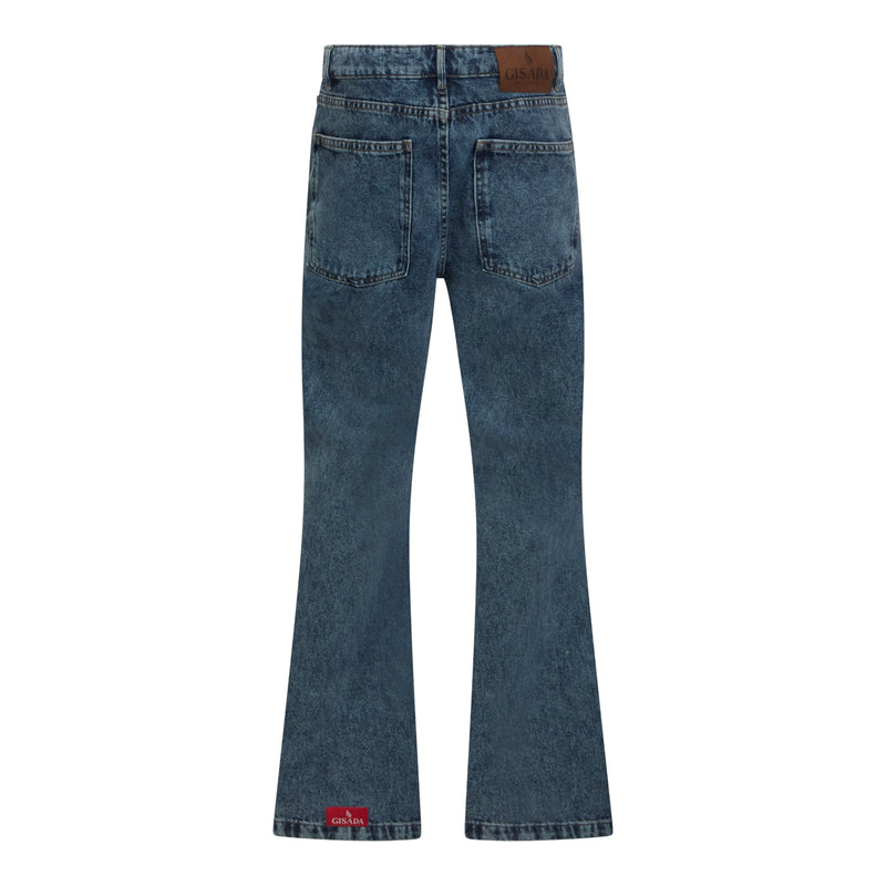 Flared Denim Jeans with Bottom Label - Gisada.com
