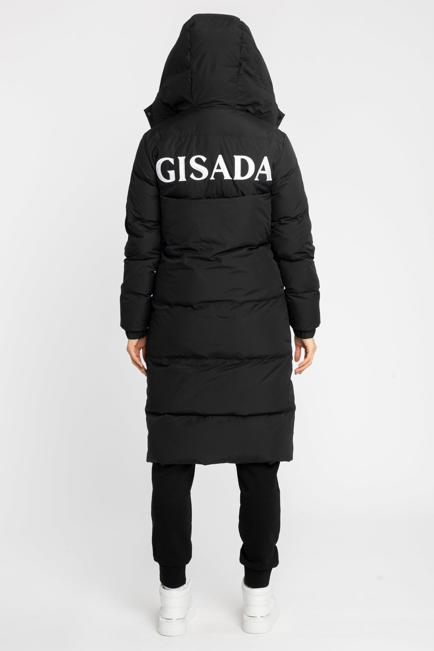Long Puffer Down - Jacket with Detachable Hood and Logo Patch on Back - Gisada.com