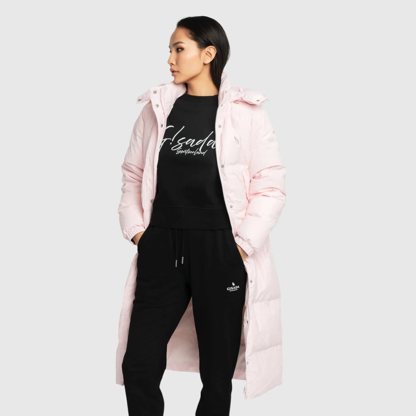 Long Puffer Down - Jacket with Detachable Hood and Logo Patch on Back - Gisada.com