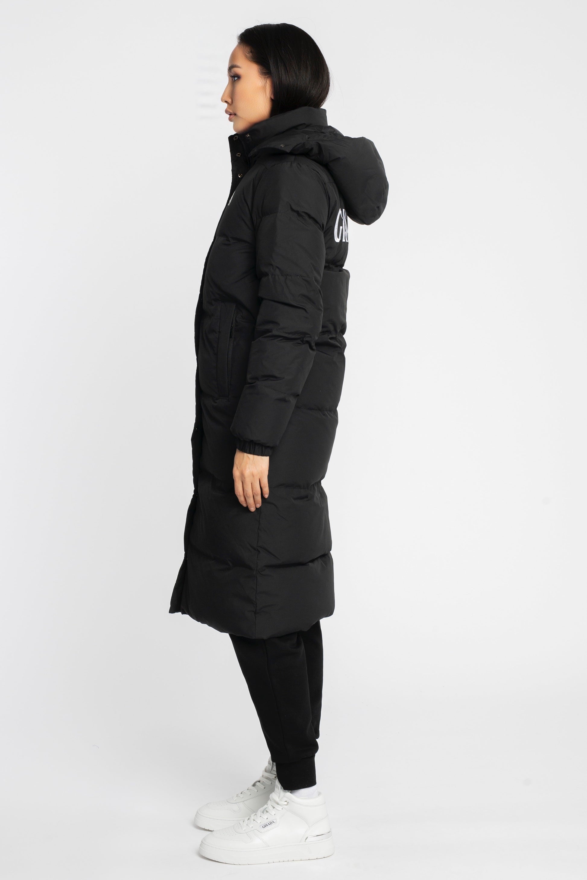 Long Puffer Down - Jacket with Detachable Hood and Logo Patch on Back - Gisada.com
