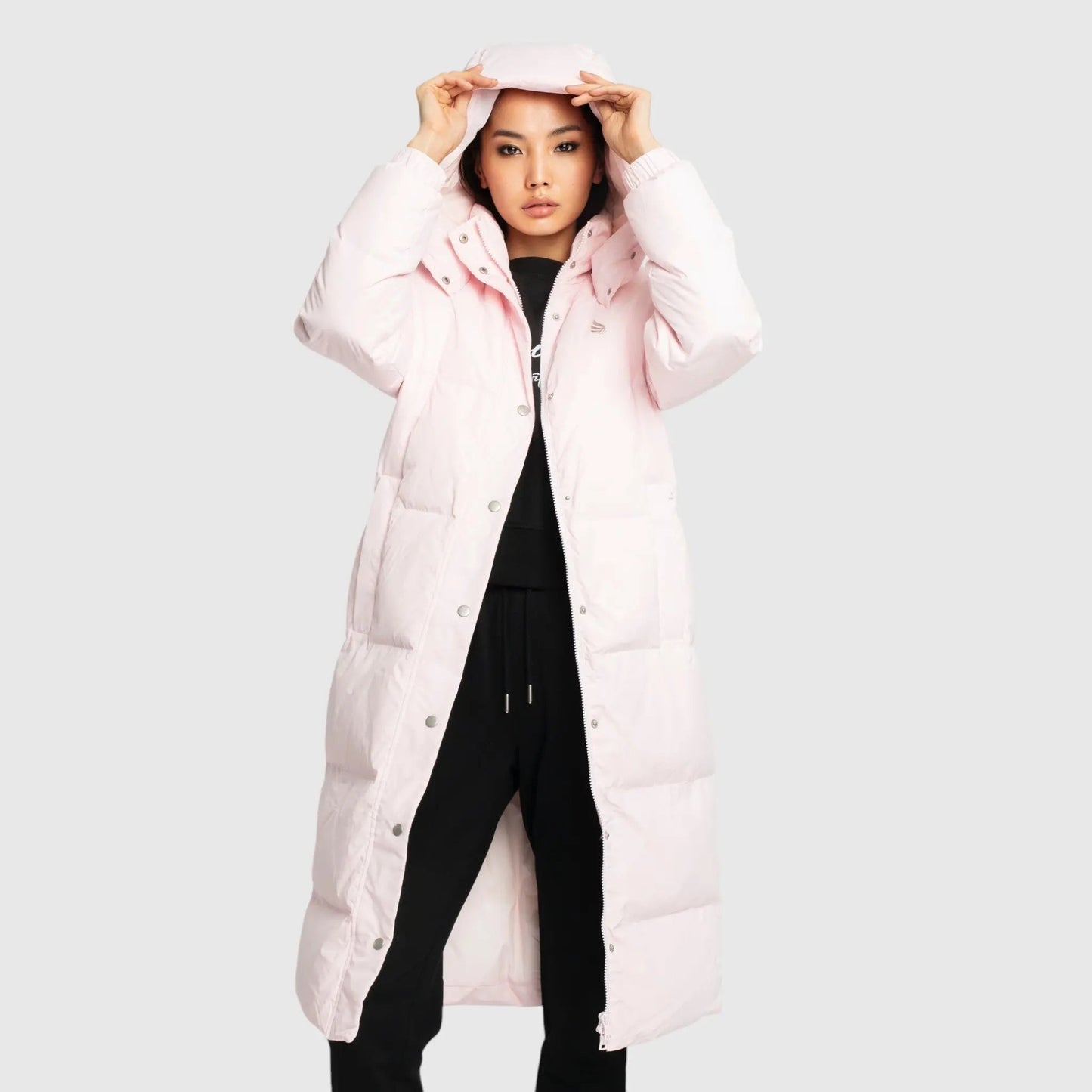 Long Puffer Down - Jacket with Detachable Hood and Logo Patch on Back - Gisada.com