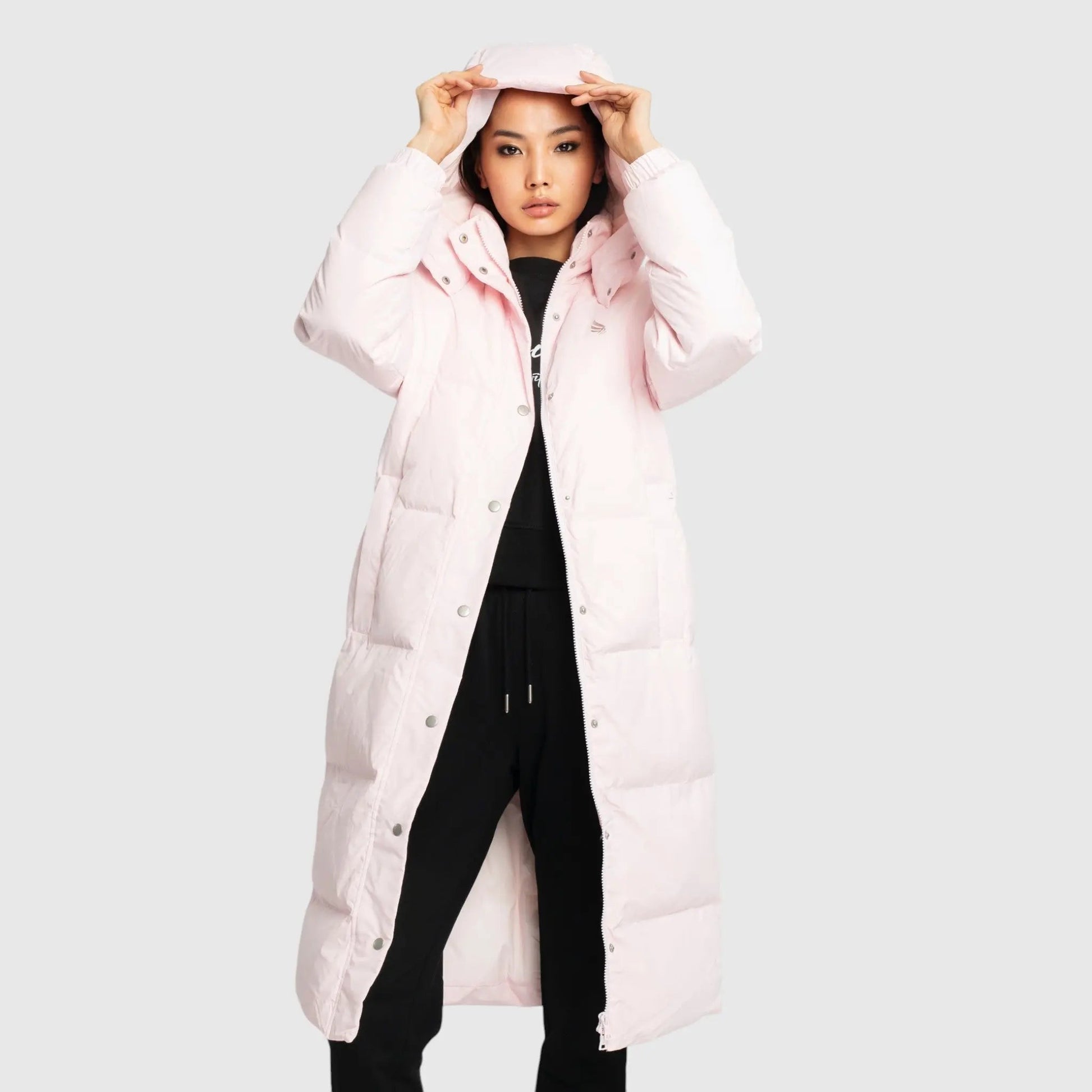 Long Puffer Down - Jacket with Detachable Hood and Logo Patch on Back - Gisada.com