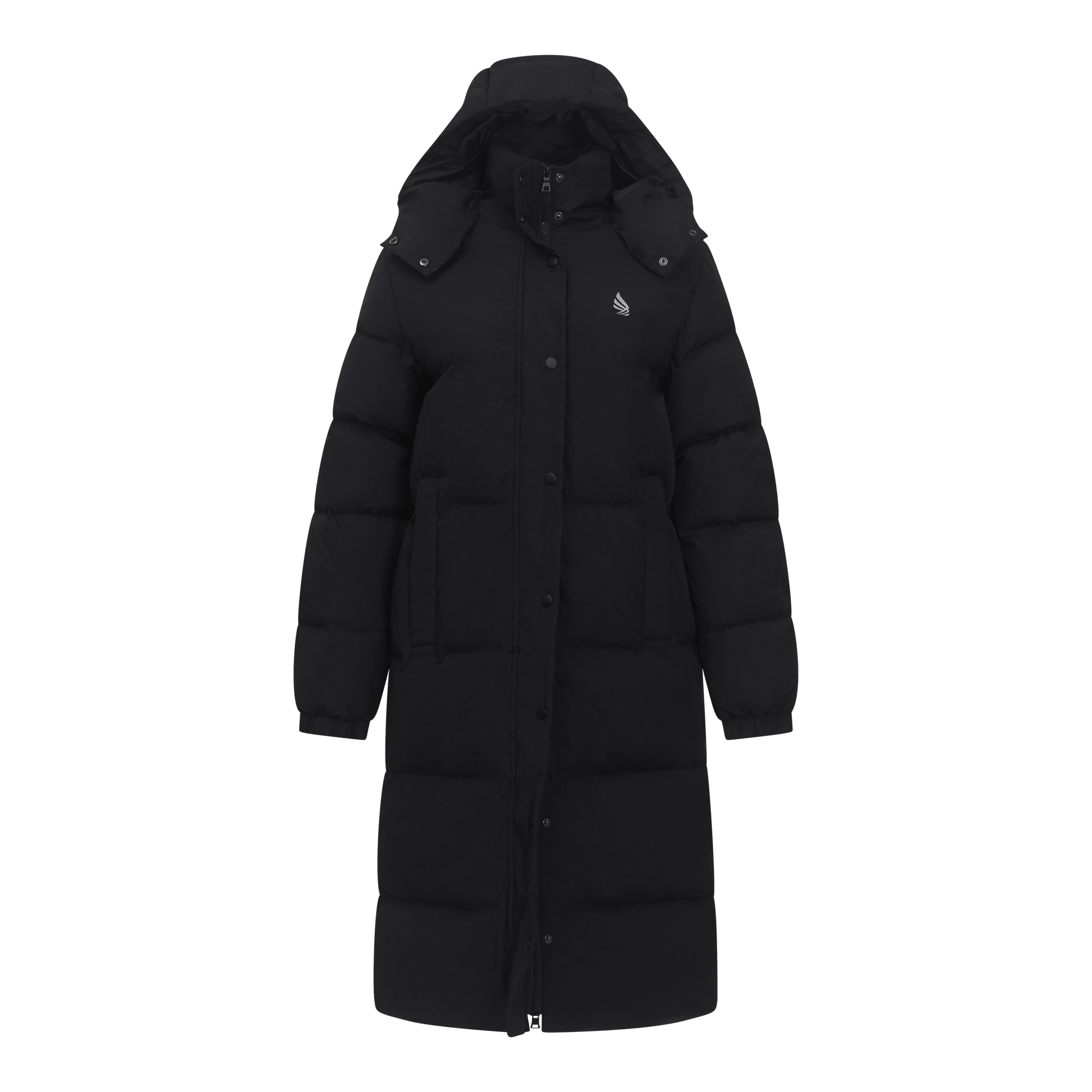 Long Puffer Down - Jacket with Detachable Hood and Logo Patch on Back - Gisada.com