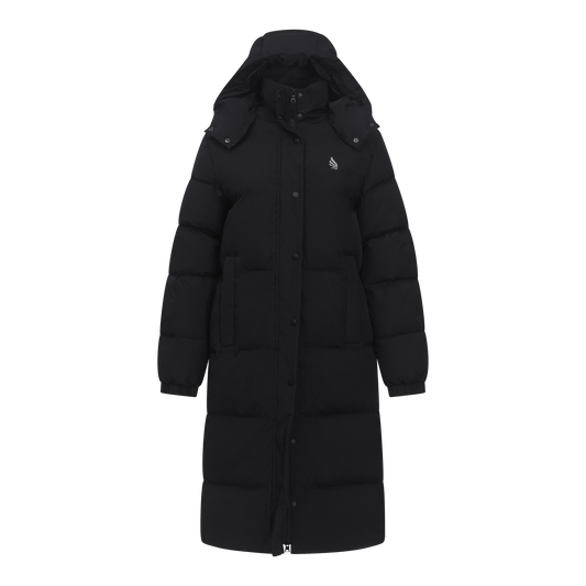 Long Puffer Down - Jacket with Detachable Hood and Logo Patch on Back - Gisada.com