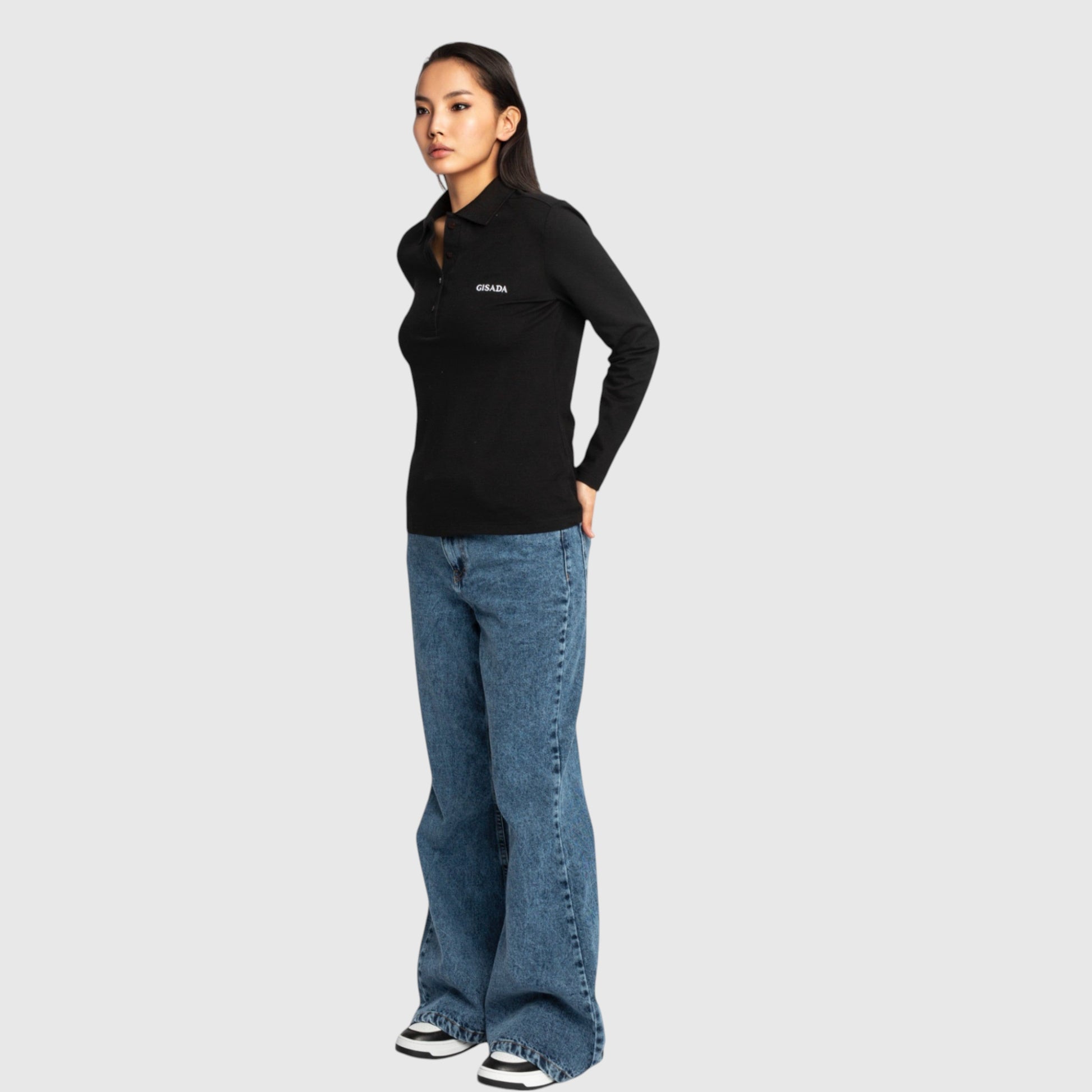 Long Sleeves Polo in Luxe Interlock Piquet with Embroidery Logo - Gisada.com