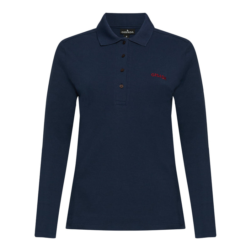 Long Sleeves Polo in Luxe Interlock Piquet with Embroidery Logo - Gisada.com
