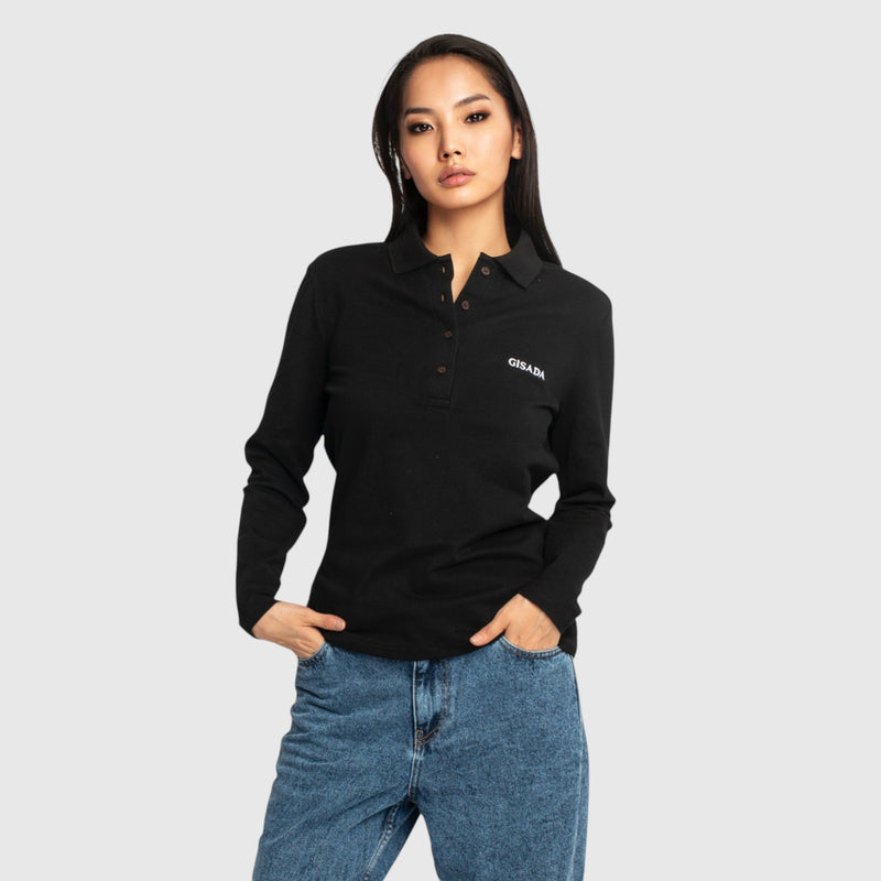 Long Sleeves Polo in Luxe Interlock Piquet with Embroidery Logo - Gisada.com
