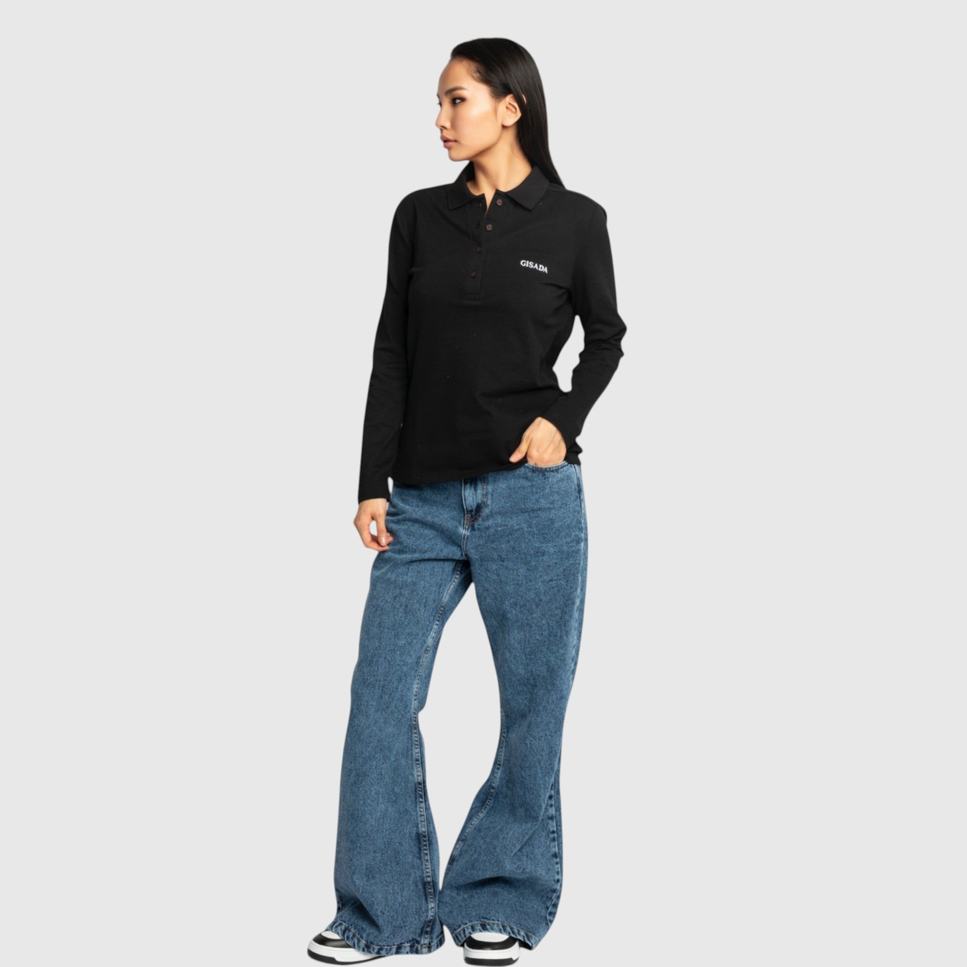 Long Sleeves Polo in Luxe Interlock Piquet with Embroidery Logo - Gisada.com