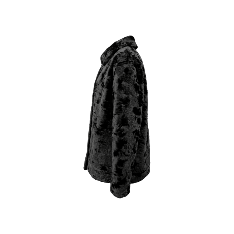 Luxury Black Faux‑Fur Button‑Down Jacket