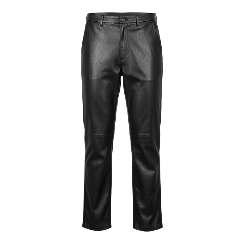 Midnight Lamb Leather Straight Leg Pants - Gisada.com