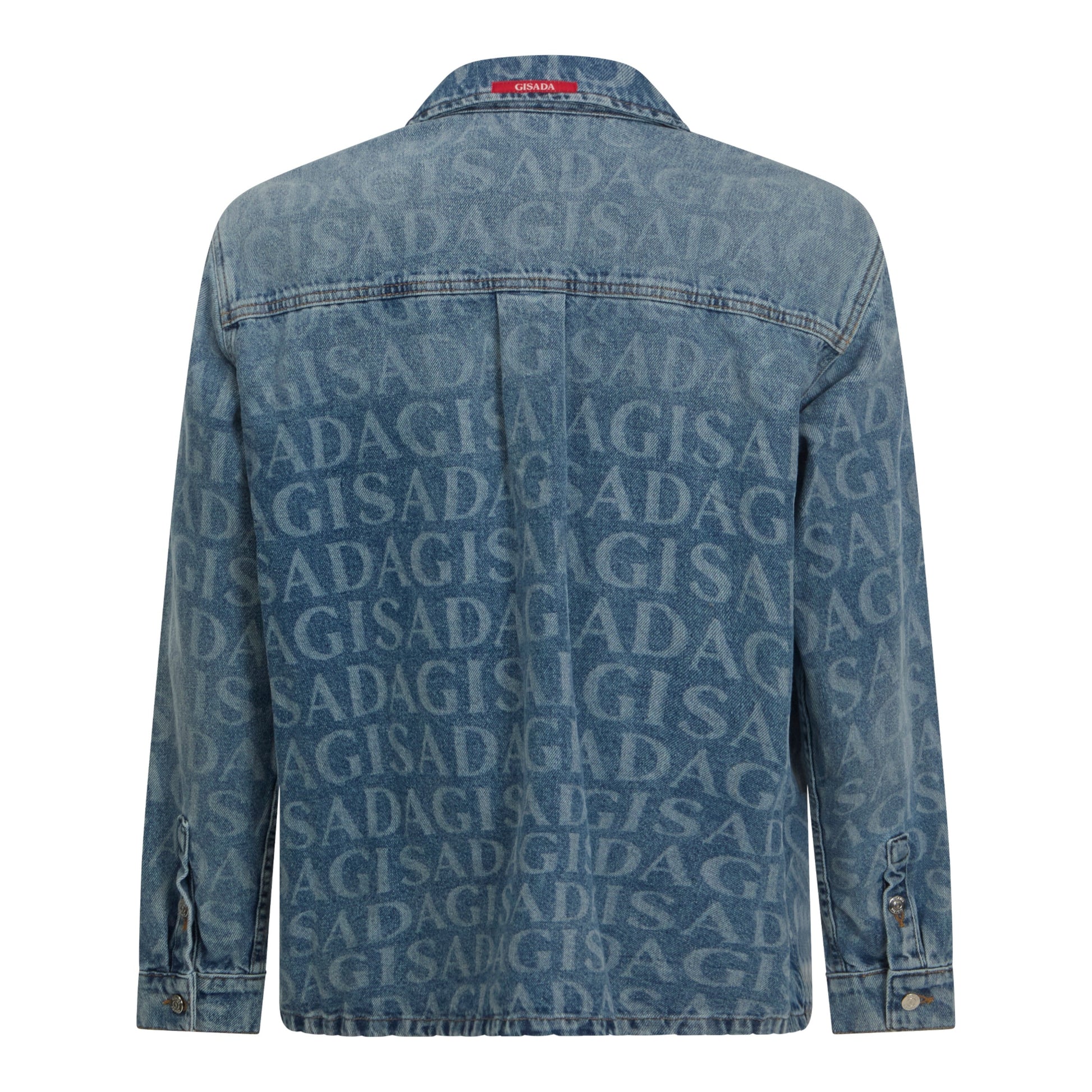 Oversize Denim Shirt with Allover Gisada Laser Print - Gisada.com