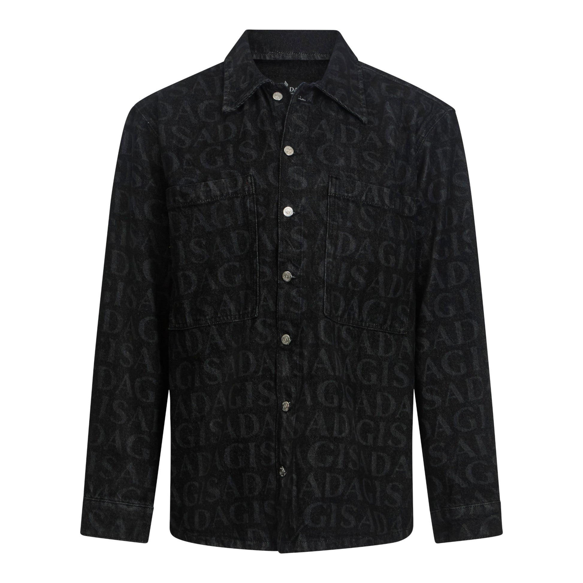 Oversize Denim Shirt with Allover Gisada Laser Print - Gisada.com