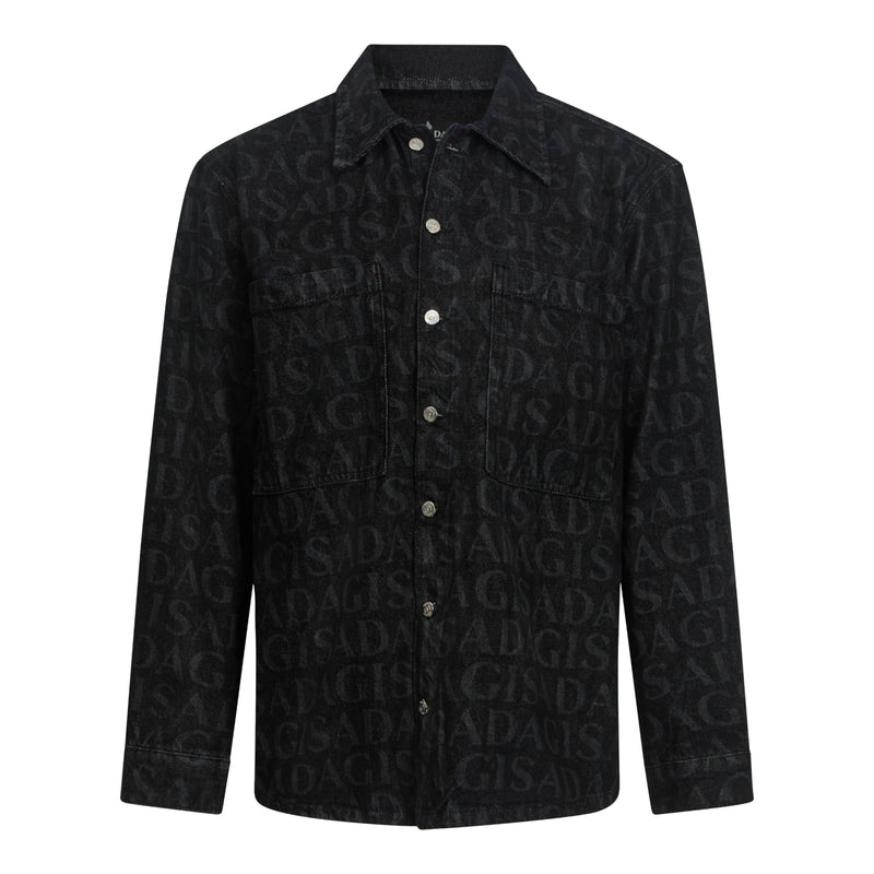 Oversize Denim Shirt with Allover Gisada Laser Print - Gisada.com