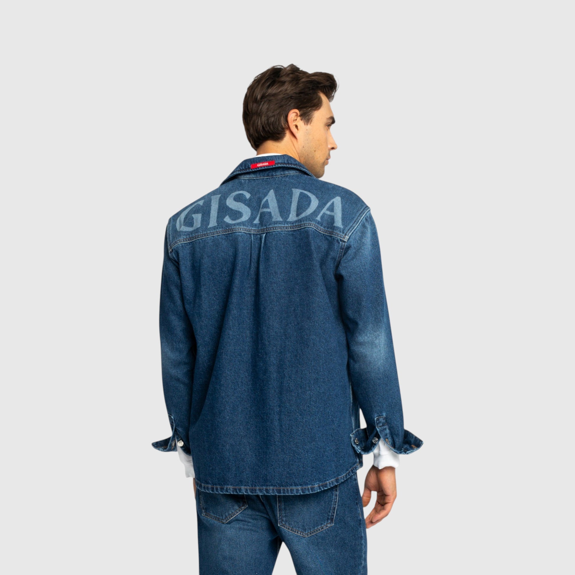 Oversized Denim Shirt with Gisada Logo and Mini Label Patch - Gisada.com