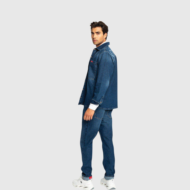 Oversized Denim Shirt with Gisada Logo and Mini Label Patch - Gisada.com
