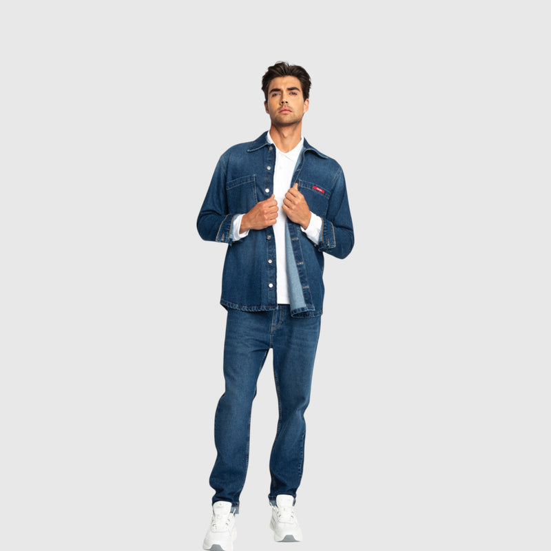 Oversized Denim Shirt with Gisada Logo and Mini Label Patch - Gisada.com