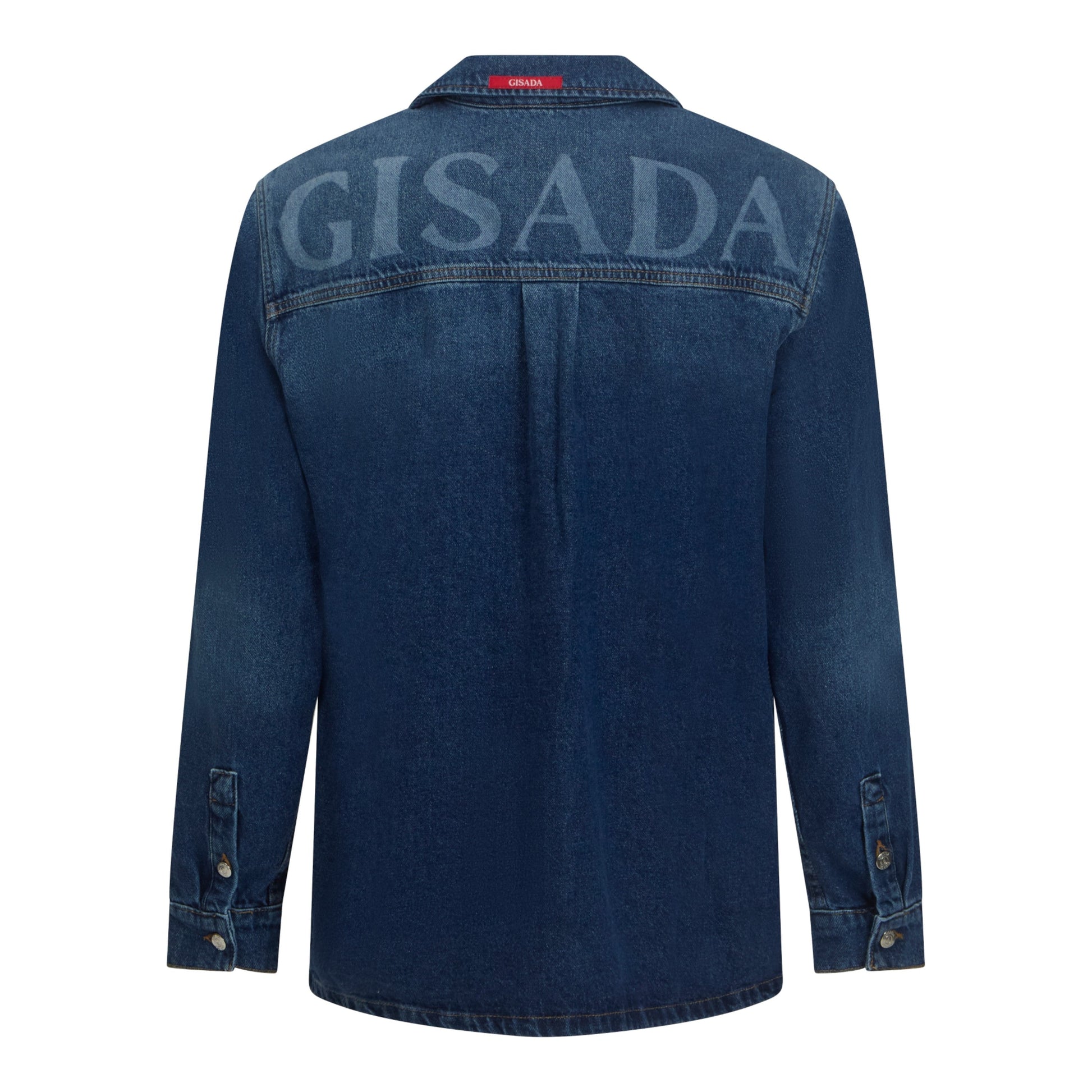 Oversized Denim Shirt with Gisada Logo and Mini Label Patch - Gisada.com