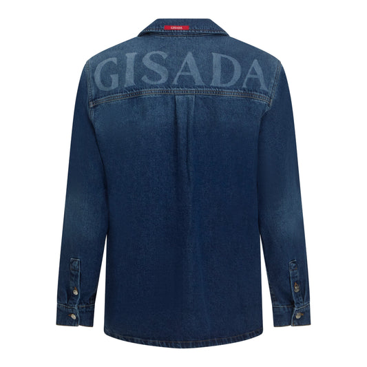 Oversized Denim Shirt with Gisada Logo and Mini Label Patch - Gisada.com