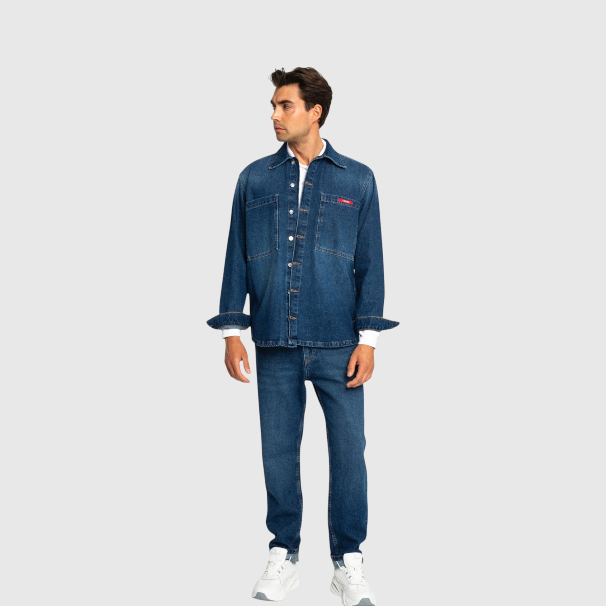 Oversized Denim Shirt with Gisada Logo and Mini Label Patch - Gisada.com