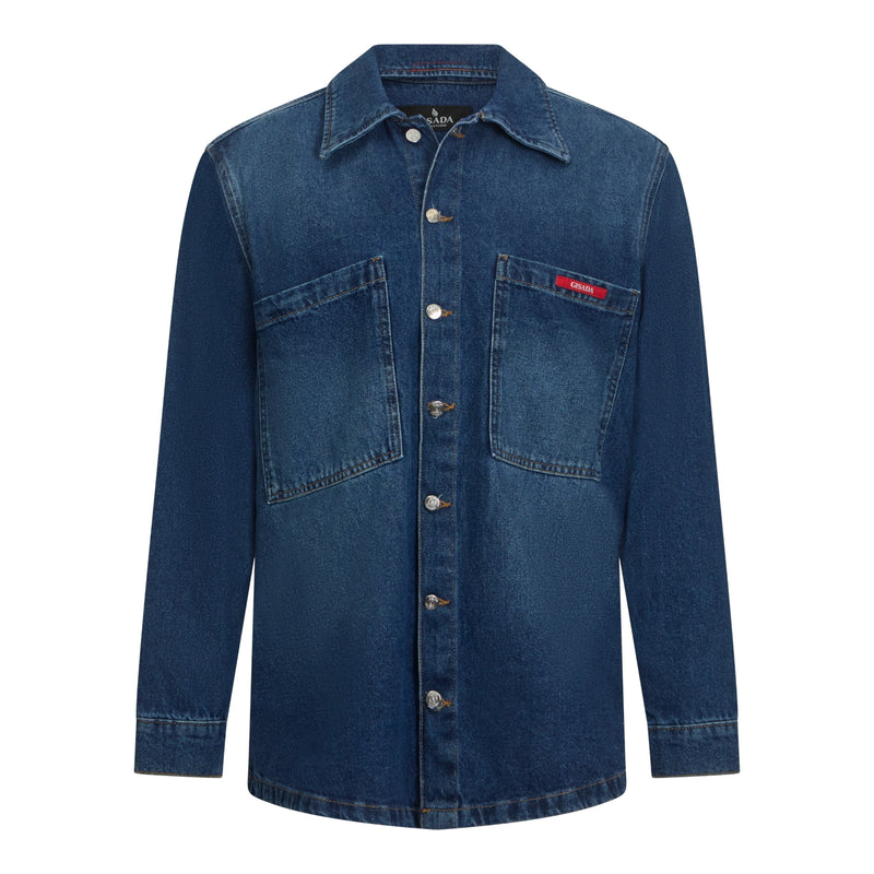 Oversized Denim Shirt with Gisada Logo and Mini Label Patch - Gisada.com