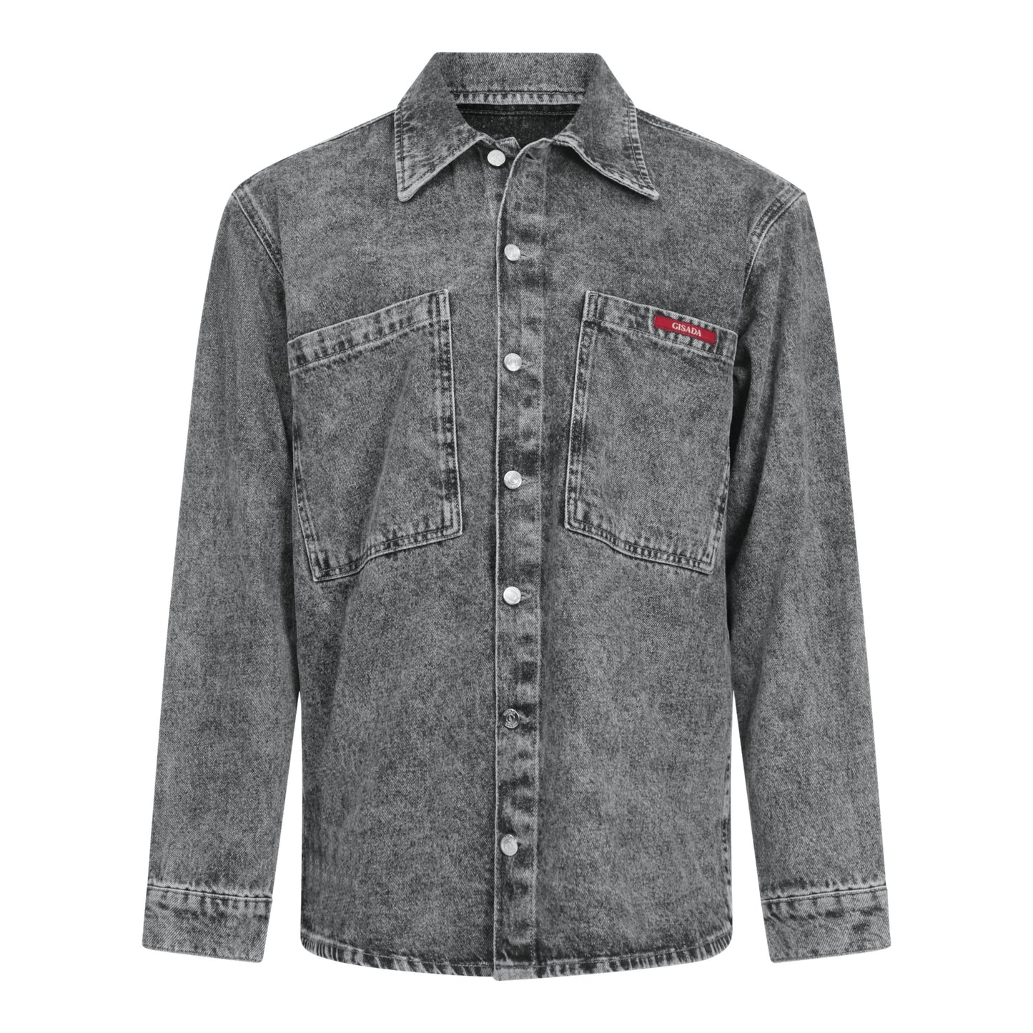 Oversized Denim Shirt with Mini Label Patch - Gisada.com