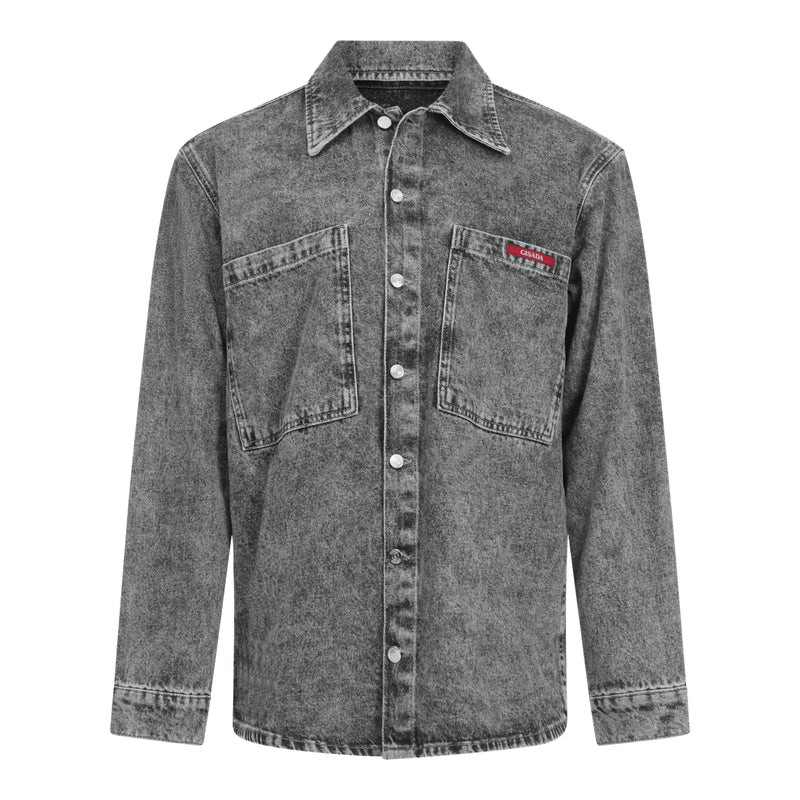 Oversized Denim Shirt with Mini Label Patch - Gisada.com