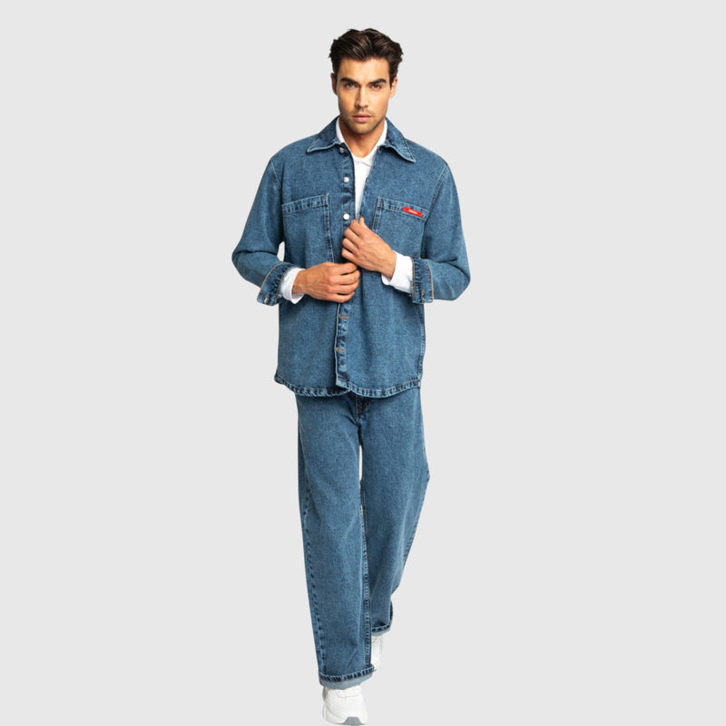Oversized Denim Shirt with Mini Label Patch - Gisada.com