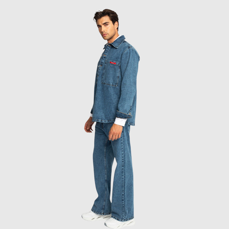 Oversized Denim Shirt with Mini Label Patch - Gisada.com